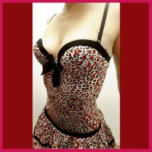 VALENTINE Boudoir - Black pink cheetah ruffle babydoll NEW